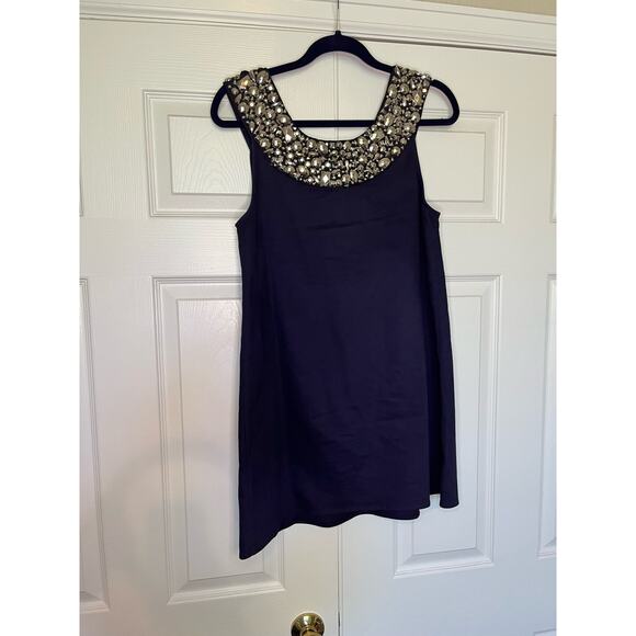 Alice‎ and Olivia Navy Embellished Trapeze Mini Dress Medium - Picture 7 of 12